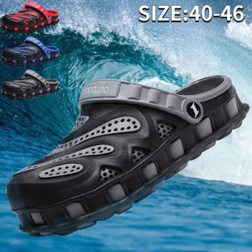 【New store 】 2021 Summer Mens Outdoor Hollow Breathable Hole Sandals Non-slip Lightweight Beach Sandals Garden Shoes EU40-46