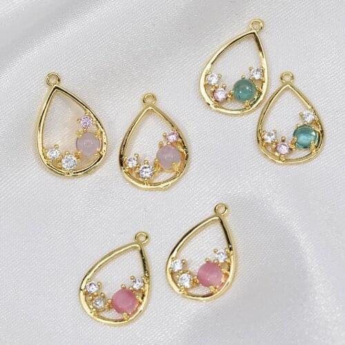 Copper Plated 18K Gold Zircon Inlaid Drop Pendant Charms 4pcs/lot For DIY Fashion Jewelry Making Finding Accessories