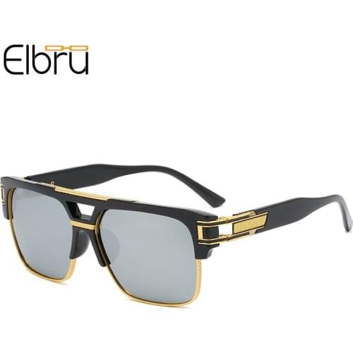 Elbru 2021 Men Metal Oversized Sunglasses Street Snap Vintage Double Beam Sunshades Brand Designer UV400 Sun Glasses For Women