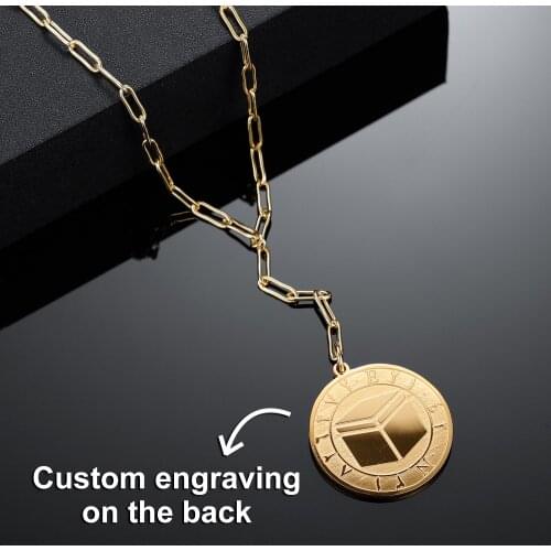 KAABA COORDINATES COIN NECKLACE For Women Islamic Jewelry Gold Stainless Steel Chain Personalized Arabic Engraved Charm Pendant