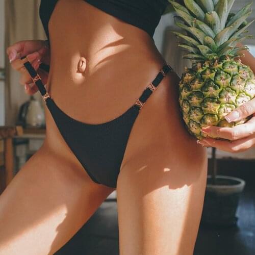 Size M-L Sexy Women Panties Thongs Metal Buckle Waist Elastic T-back G String Girls Female Underwear Low Waist Briefs Bikini