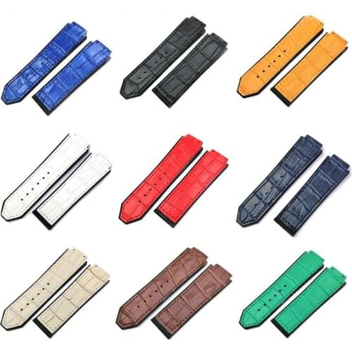 Blue Red White 25*19mm real cow leather Rubber Watchband for strap for belt Watch band butterfly Buckle tools