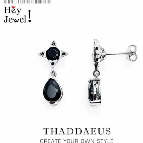 Ear Studs Black Water Drop,Europe Magical Jewerly For Women,2020 Summer New Graphic Design Vintage Gift In 925 Sterling Silver