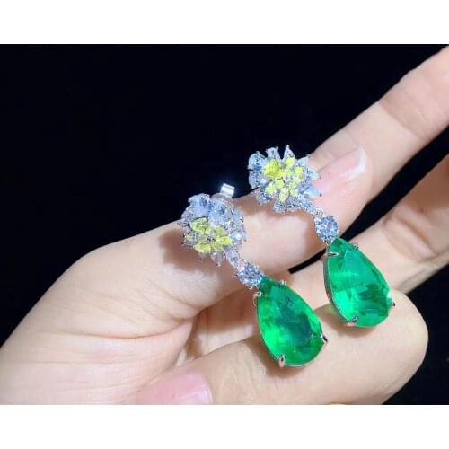 Green color tear drop shape 925 sterling silver with cubic zircon drop earring fine women jewelry for party wedding