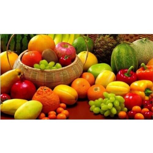 Fresh Fruits grapes oranges baskets pineapples peppers tomato painting art bedroom Wall decoration fabric poster print painting