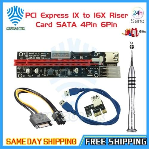USB 3.0 Extender Flexible Cable PCIE PCI-E PCI Express 1X to 16X Riser Card SATA 4Pin 6Pin Power for Bitcoin BTC Miner Mining