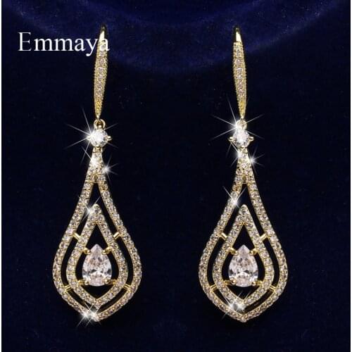 Emmaya Fascinating Design Earring Three Colors Hollow Out Style With Cubic Zircon For Female Fashion Statement Jewelry In Dinner