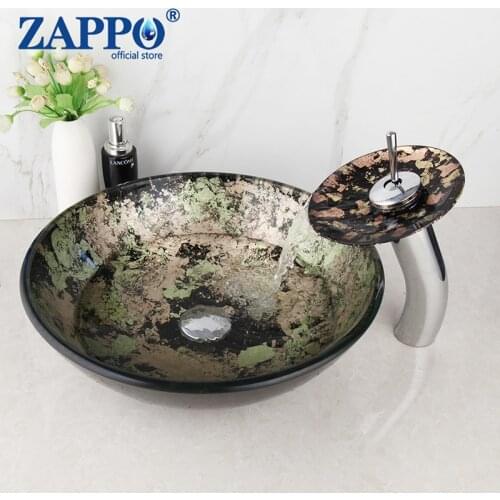 ZAPPO Europe Design Washbasin Toilet Tempered Glass Hand-Pain Bowl Tap Lavatory Bathroom Sink Bath Brass Faucets Mixer Tap Set