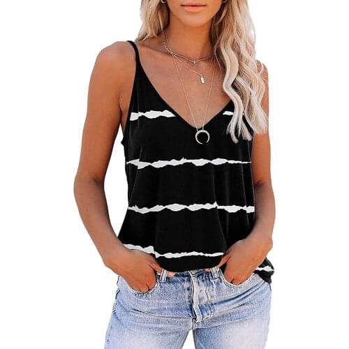 Summer Vest Women Camisole Striped V Neck Sexy Streetwear Casual T Shirt Sleeveless Retro Women Tops Beachwear