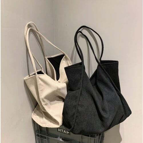 Large Capacity Corduroy Shoulder Bag for Women 2021 Cotton Cloth Solid Fashion Big Canvas Tote Bag Shopping Travel Bags Handbags