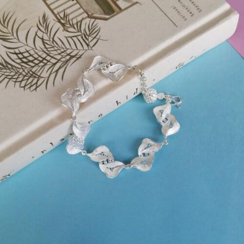 999 Sterling Silver Leaf Bracelets For Women Handmade Luxury Jewelry Boho Ethnic Hand Chain bransoletki damskie bracelet femme