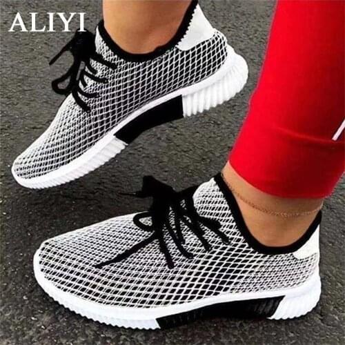 Womens Breathable Sneakers 2021 Summer Autumn Lightweight Flat Ladies Shoes Mesh Lace Up Female Sport Walking Shoes 35-43Size