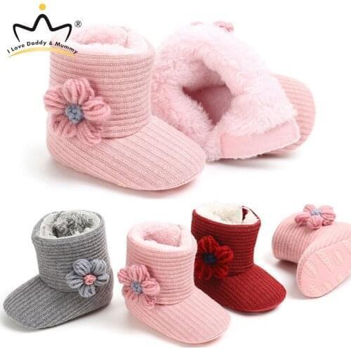 Winter Baby Girl Boots Thick Warm Plush Cute Flower Solid Color Newborn Toddler Non-slip Snow Boots Girls Shoes First Walkers