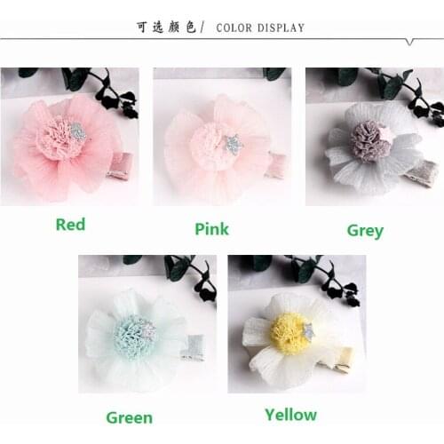 20pcs/5C Fashion Korean Cute Glitter Star Gauze Floral Hairpins Solid Kawaii Flower Pom Pom Hair Clips Headwear Accessories