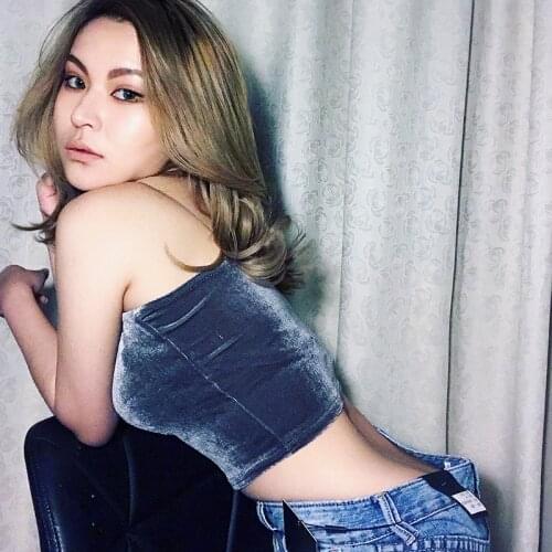 2020 Women Corduroy Korea Solid Color Short Sexy Camisole Female Tie Gold Velvet Bralette Crop Top Streetwear Pink Bustier Q116