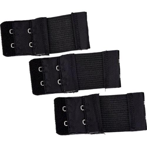 3pcs Woman 2 x 2 Hook and Eye Tape Elastic Extension Bra Extender Black