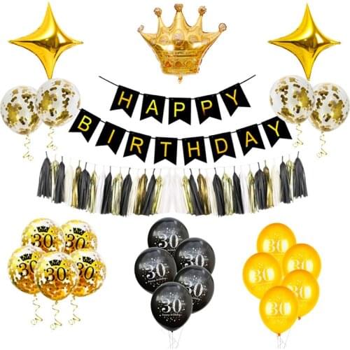 30 40 50 60 Years Birthday Balloon 30th Birthday Party Decorations Baloon Gold Black 50th Birthday Adult Party Decor Air Globos