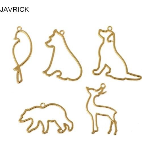 5Pcs Bird Deer Dog Bear Animals Blank Frames Pendant Bezel Setting Resin Jewelry