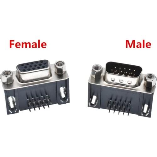 50pcs DB15 DR15 3Rows black Parallel Port 15 Pin D Sub Female/male 15 Way PCB 90 Degree Connector DB15 Socket Plug VGA Adapter