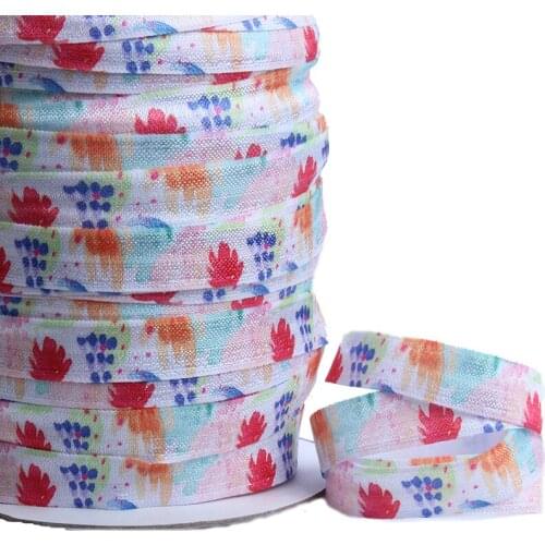 50 yards/lot) Flora Ribbons beautiful maple leaf and flower printed foe fold over elastic for women hair ties