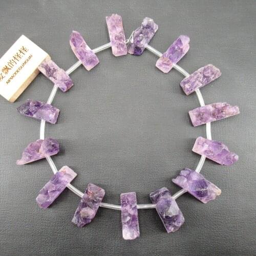 APDGG Natural Amethysts Geode Quartz Drusy Top Drilled Freeform Slab Nugget Beads Gemstone Beads 16.5" Jewelry Making DIY