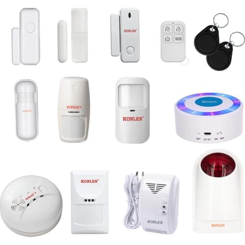 Wireless Pir Motion Detector Door Window Sensor Fire Smoke Gas Detector Strobe Siren 433mhz Accessories For KONLEN Alarm System