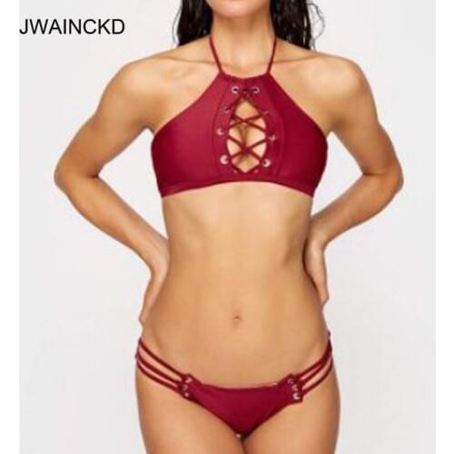 JWAINCKD Bikini Women Chinese style Halter Front Crochet Bandage Swimsuit 2019 New Sexy Push Up Swimwear Low Waist Bathing Suit