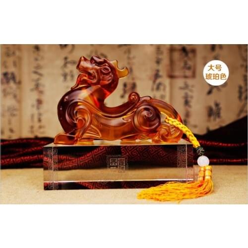 LARGE # 2020 office home Desk Business Decorative art Mascot -Money Drawing crystal Amber PI XIU FENG SHUI Sculpture statue