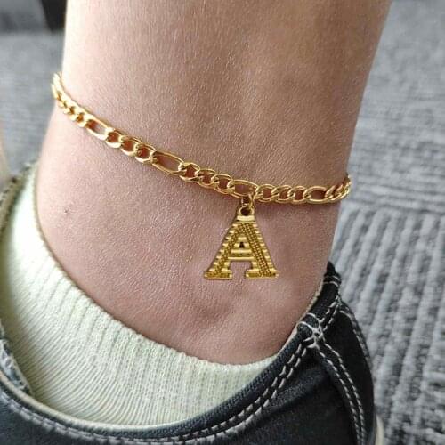 Summer Beach 26 A-Z Intial Anklet Bracelet For Women English Alphabet Charm Stainless Steel Chain Anklet Femme Girl Gift