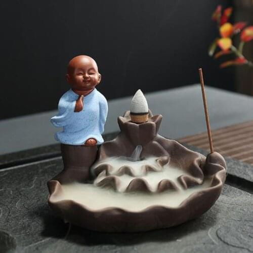 Purple Sand Backflow Incense Burner Monk Lotus Sandalwood Tower Incense Burner Aroamtherapy Furnace for Office Home Decor