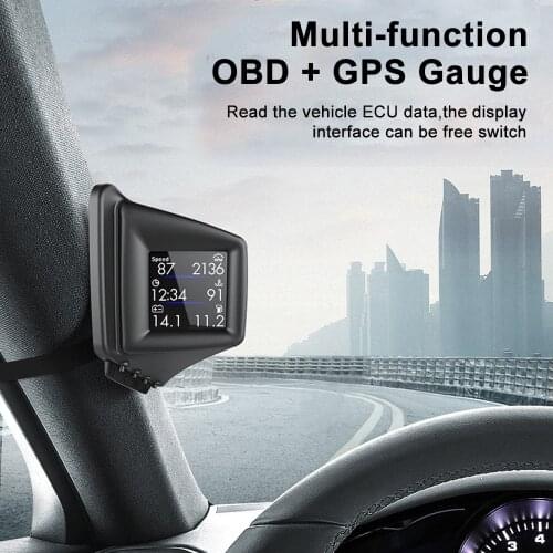 HUD GADGET OBD2+GPS HUD On-board Computer A-pillar Trim Install RPM Turbo Pressure Revolution table Water Temp GPS Speedometer