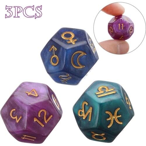 3Pcs 12-Sided Dice Astrology Tarot Card Multifaceted Constellation Tarot Cards Dice Leisure Entertainment Toys For Party Game