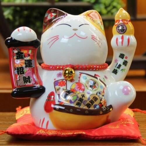 Ceramic Lucky Cat Good Fortune Piggy Bank Cute Smiling Face Shop Opening Gift Craft Home Decoration Creative