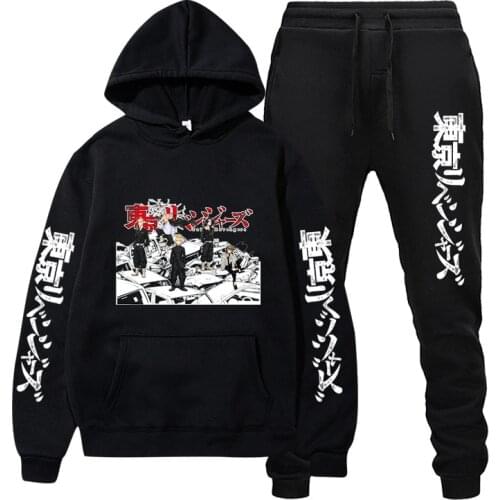 Anime Cartoon Tokyo Avengers Hoodie + Pants Sportswear Two Piece Set Mens and Womens Sweatshirts Streetwear Pullover Harajuku