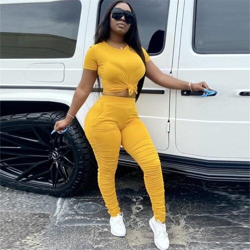 Jogging Suits for Women Tracksuits Two Piece Set Short Sleeve Top and Ruched Pants Sports Suit Casual 2 Piece Sets Sportwear