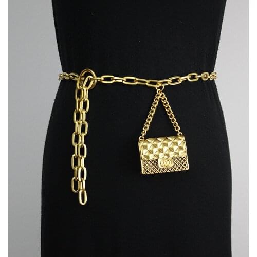 Belt chain net red same metal womens chain Waist Bag Mini earphone bag Lingge diagonal cross bag decorative small bag tide