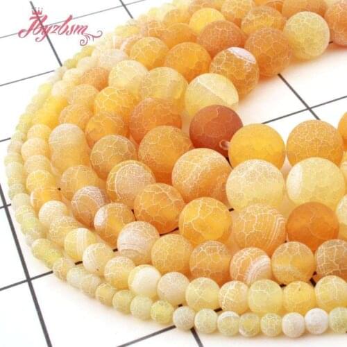 Natural Yellow Agates Frost Matte Cracked Round Loose Beads 6/8/10MM Stone Beads For DIY Necklace Bracelets Jewelry Making 15"