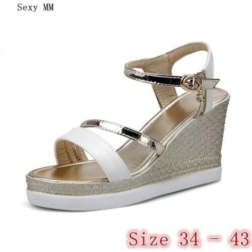 Summer Women Platform High Heel Wedge Sandals Peep Toe Shoes Woman High Heels Wedges Gladiator Sandals Plus Size 34- 40 41 42 43