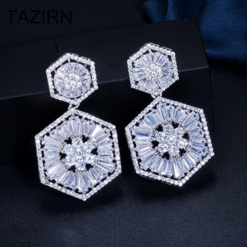 Trendy Cubic Zirconia CZ Geometric Bridal Drop Earrings Piercings Jewellery Earrings for Wedding Party Women Accessories