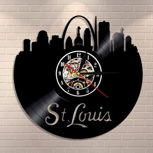 Missouri USA Saint Louis Vinyl Record Wall Clock America City Silhouette Decorative Clock St Louis Skyline Wall Clock Home Deco
