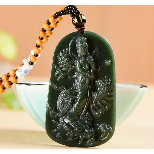 Real jadeite Hand-Carved Green Hetian black green jade Pendant green jade gift necklace women men hollow jade jewelry