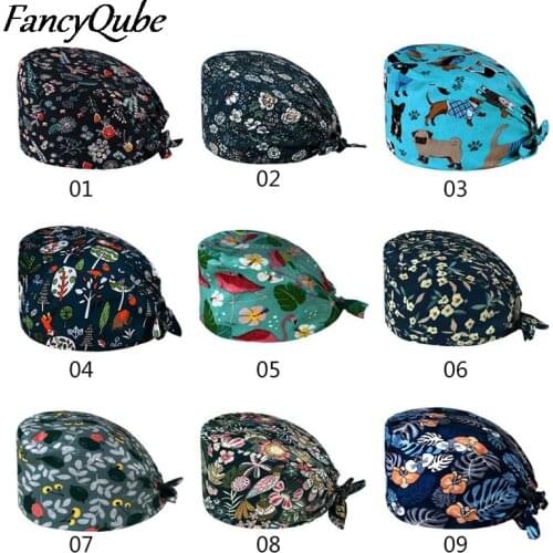 New Fashion Unisex Cotton Adjustable Pet Work Hats Dust Cap Nursing Cap Elastic Beauty Hats Beauty Salon Baotou Hat Pet Scrubs