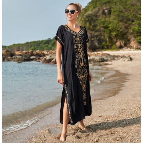 New 4 Colors Cotton Long Beach Dress Bikini Coverups for Women Pareo De Plage Swimsuit Cover Up Beach Sarongs Swimwear Kaftan