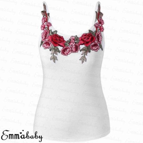 New Style Summer Fashion Casual Summer Women Casual Embroidery Camis Tops Vest Sleeveless