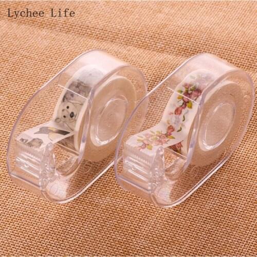 Lychee Life 1.5cm Transparent Adhesive Tape Organizer Dispenser Cutter Portable Desk Washi Tape Holder Storage Decoration