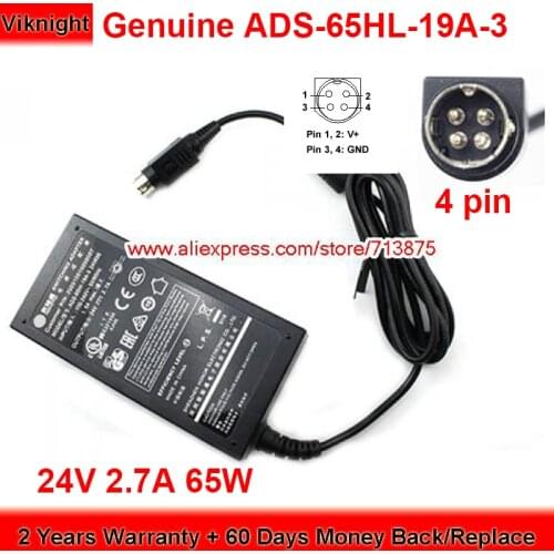 Genuine ADS-65HL-19A-3 24065E 65W Charger 24V 2.7A AC Adapter for HOIOTO 200310010000007 Round with 4 pin Power Supply