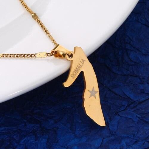Stainless Steel Somalia Map Flag Gold Color Necklace Trendy Star Pattern Chain Jewelry