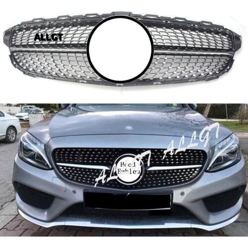 Front Grille Bumper Upper Grill Fit For Mercedes Benz W205 C-Class C250 C300 C400 2015 2016 2017 2018 Diamond