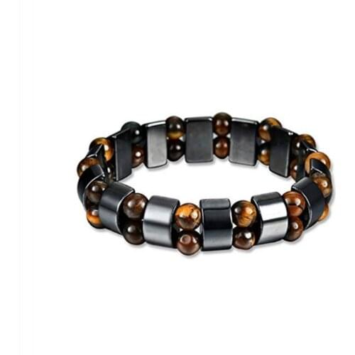 Handmade Weave Geometric Hematite Elastic Bracelet Tiger Eye Stone Beads Fashion Jewelry