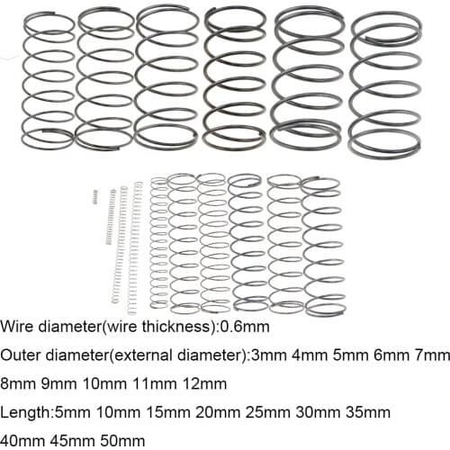 10PCS 0.6*3 4 5 6 7 8 9 10 11 12mm*5-50mm Spring Steel Small Compression Release Mechanical Return Spring Pressure Spring OD 3mm